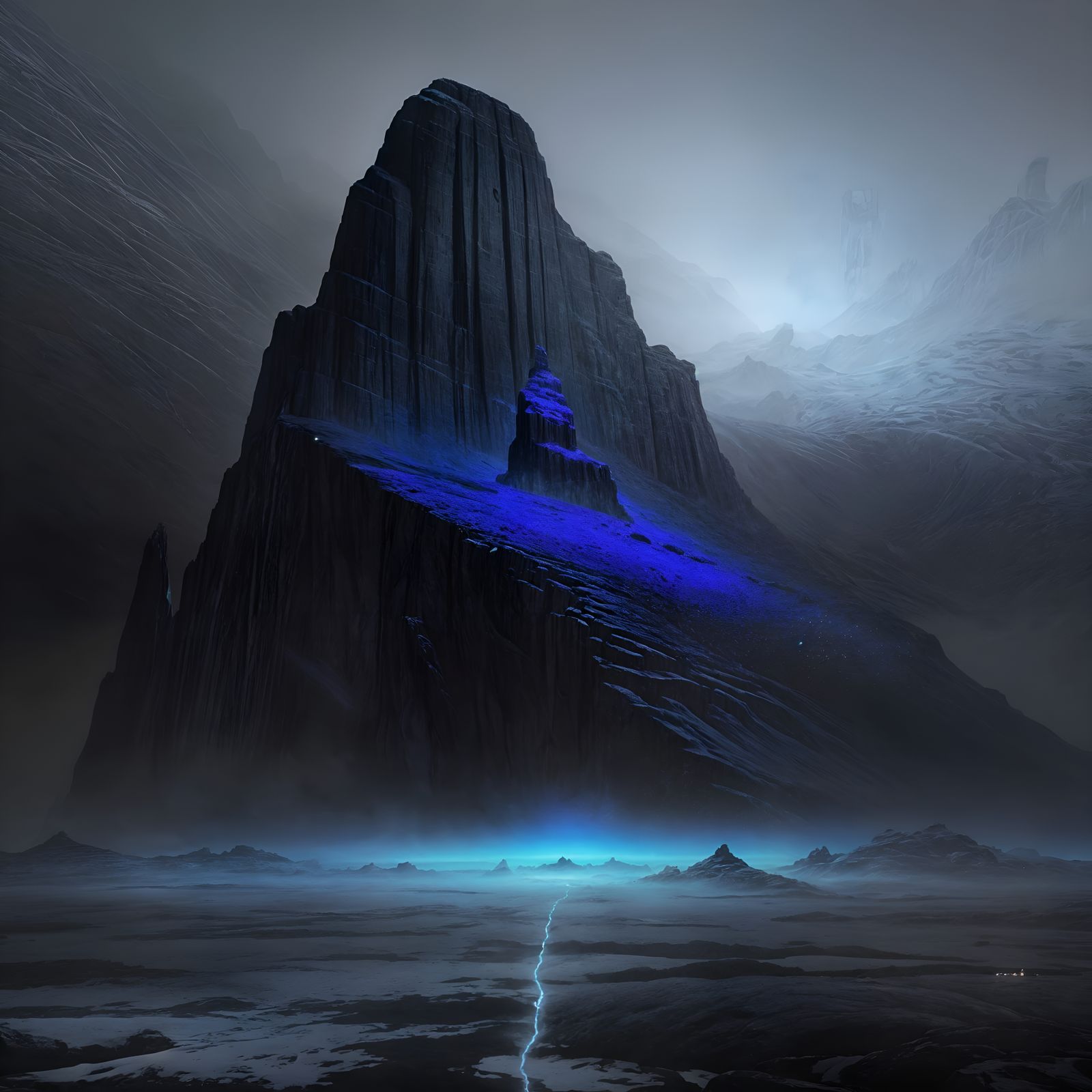 Colossal Glyph Overlooking Frozen Landscape