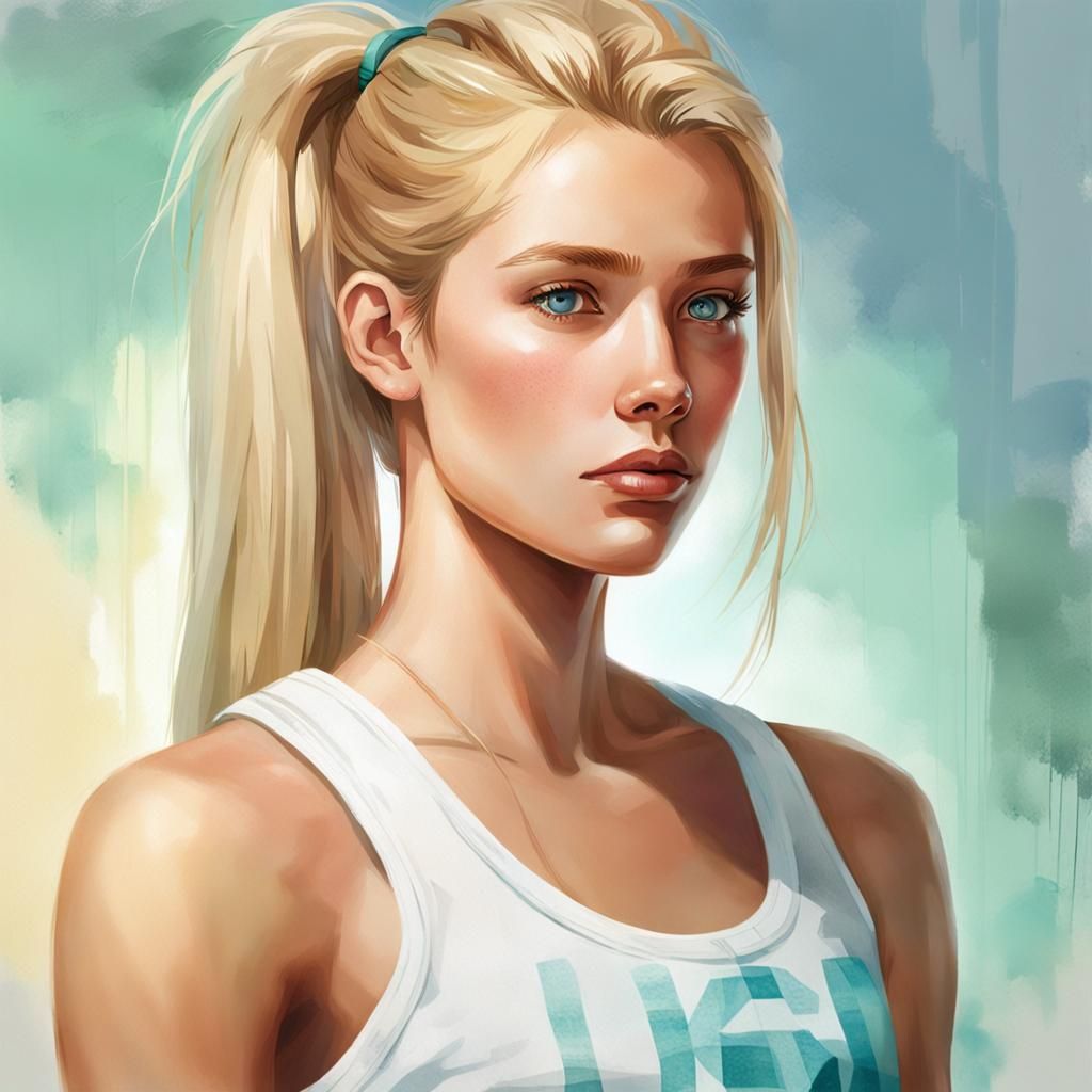 Blonde Woman with Ponytail in Tank Top