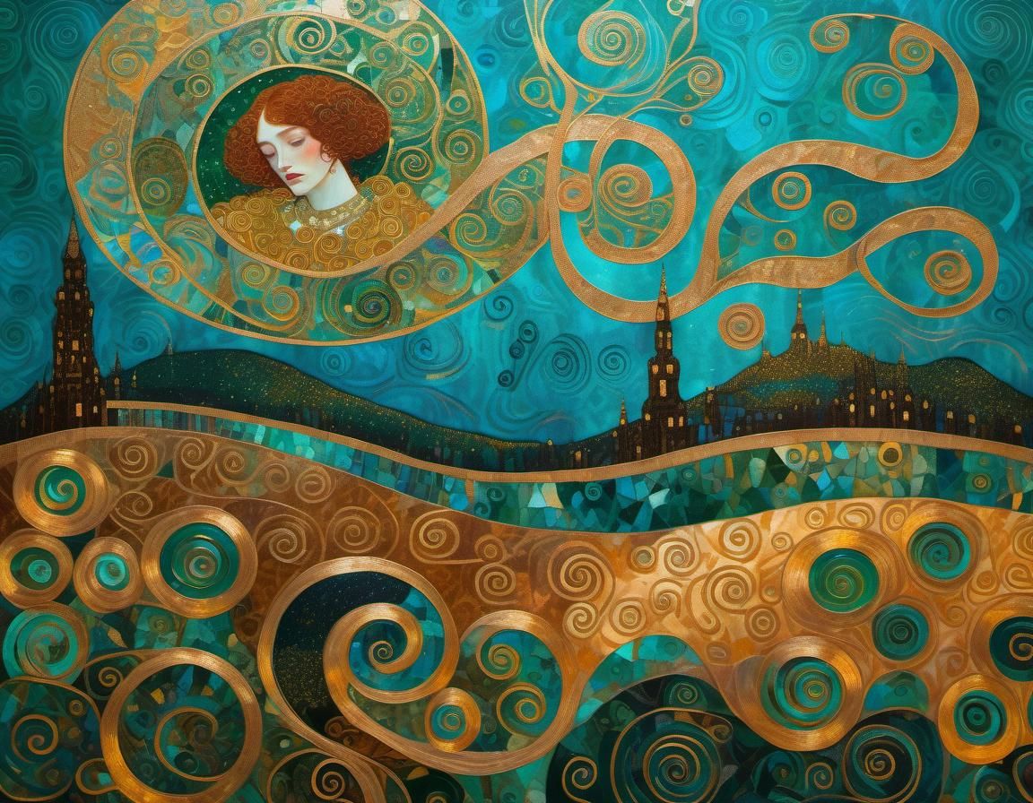 Gustav Klimt-Inspired Portrait with Copper Spirals