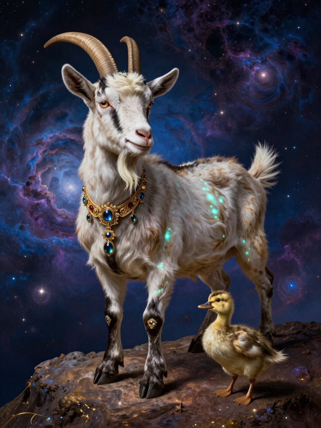 Majestic Goat on Nebula Planet in Baroque Style