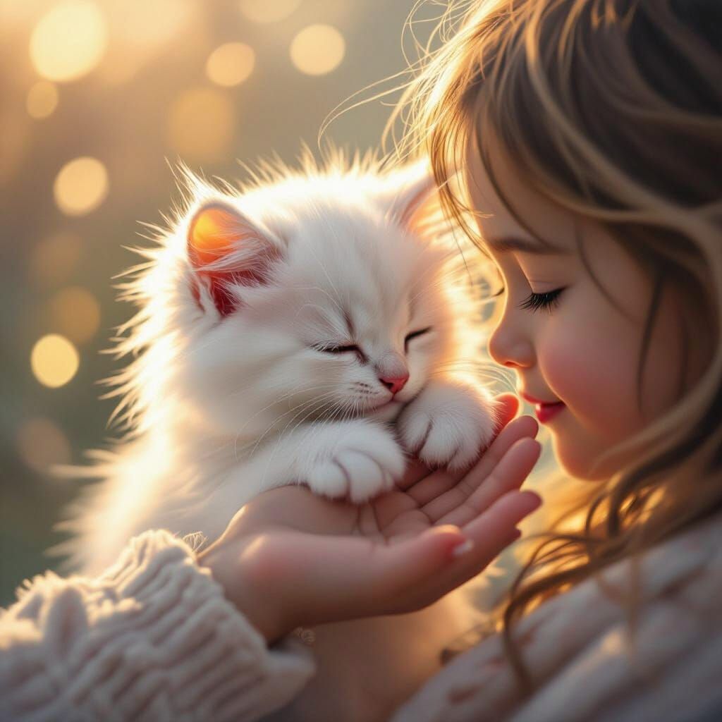 Kitten Nuzzles Hand in Golden Light