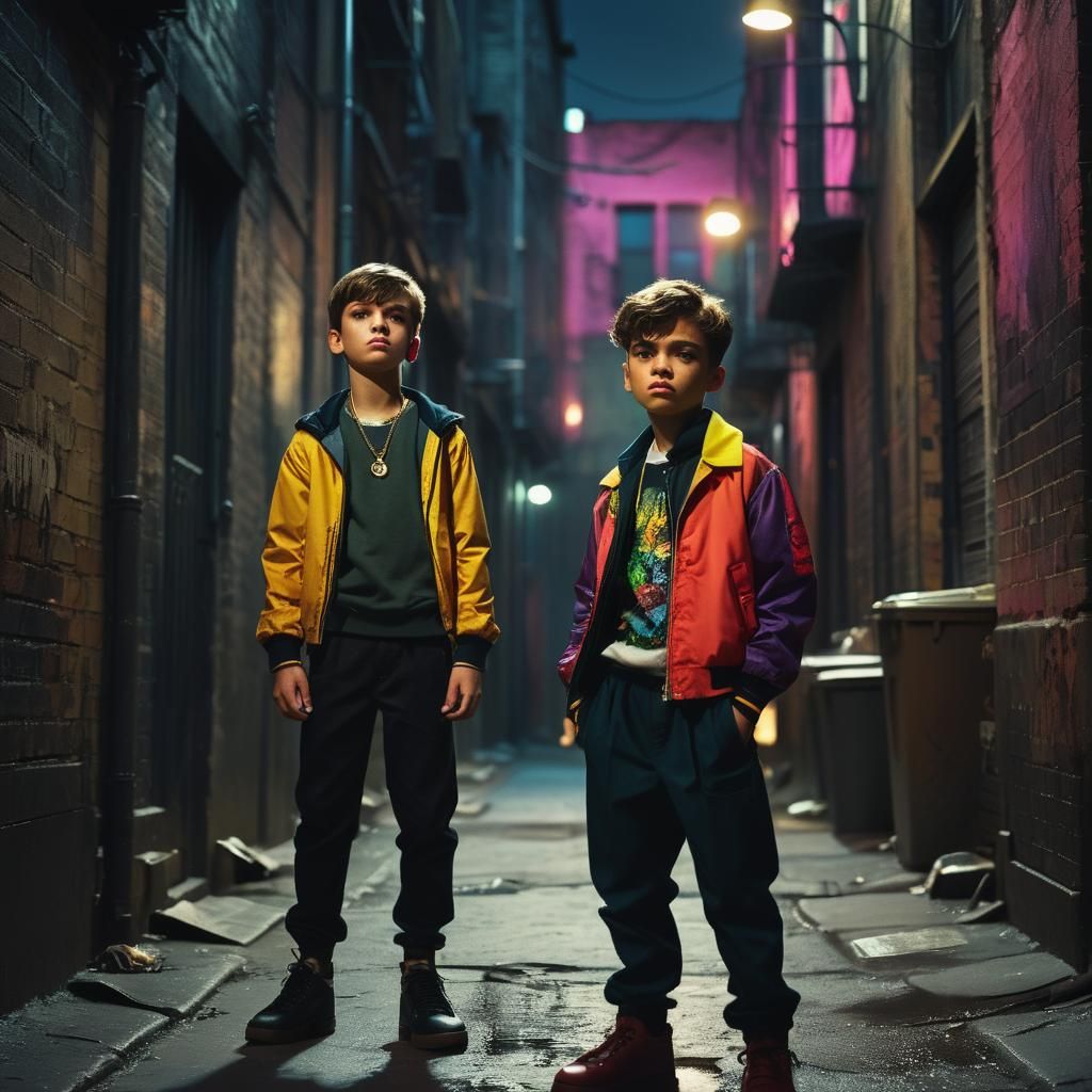 Charismatic Boy in Urban Alleyway: Film Noir Style