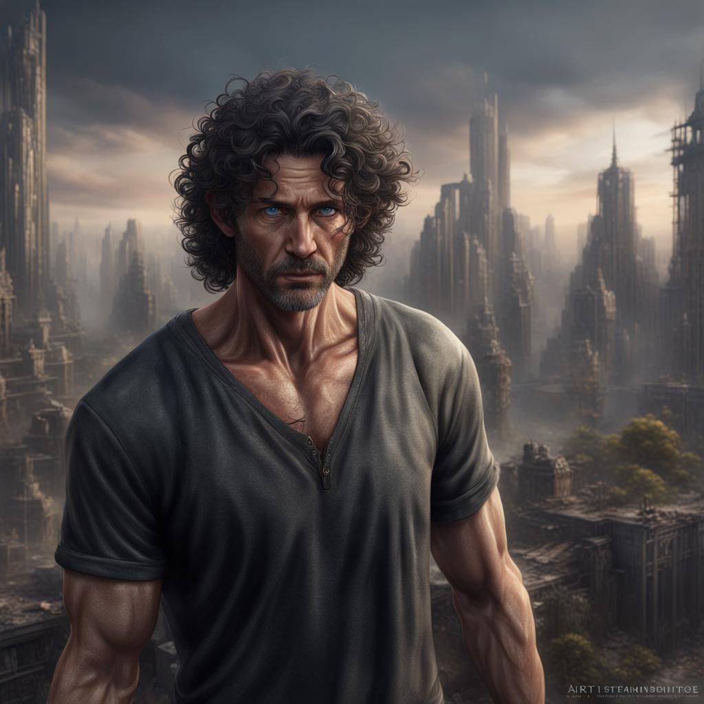 Sad, Sickly Man with Dark Hair in Detailed Painting