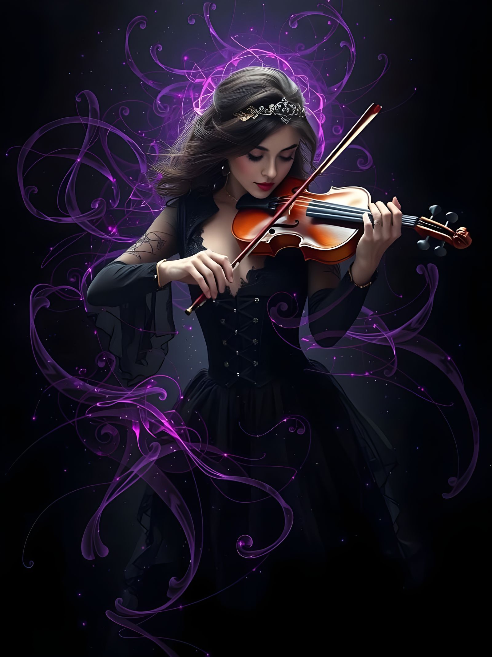Ethereal Victorian Steampunk Violinist in Black and White