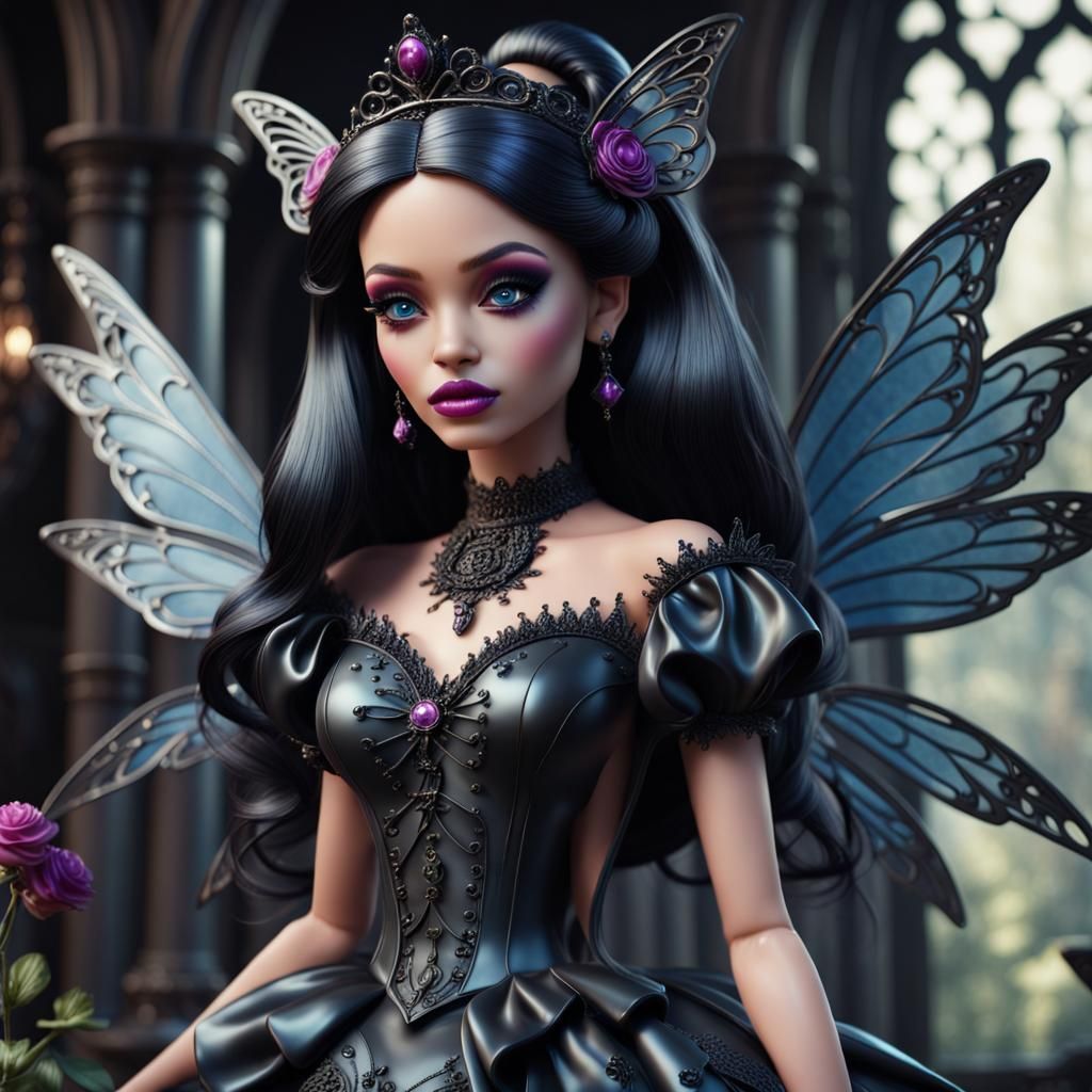 Gothic Porcelain Barbie Fairy: Detailed Matte Painting