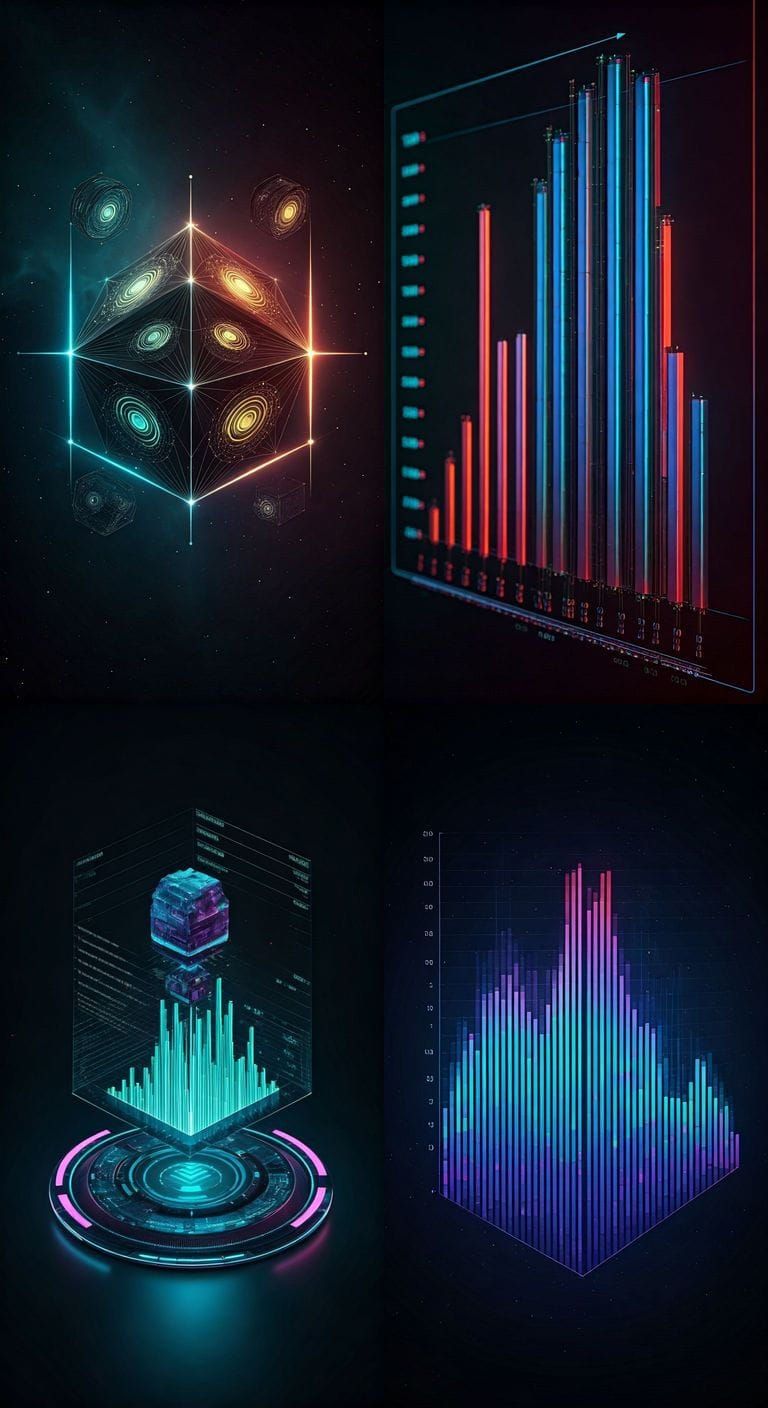 Colorful Sci-Fi Objects on a Multi-Dimensional Graph Chart