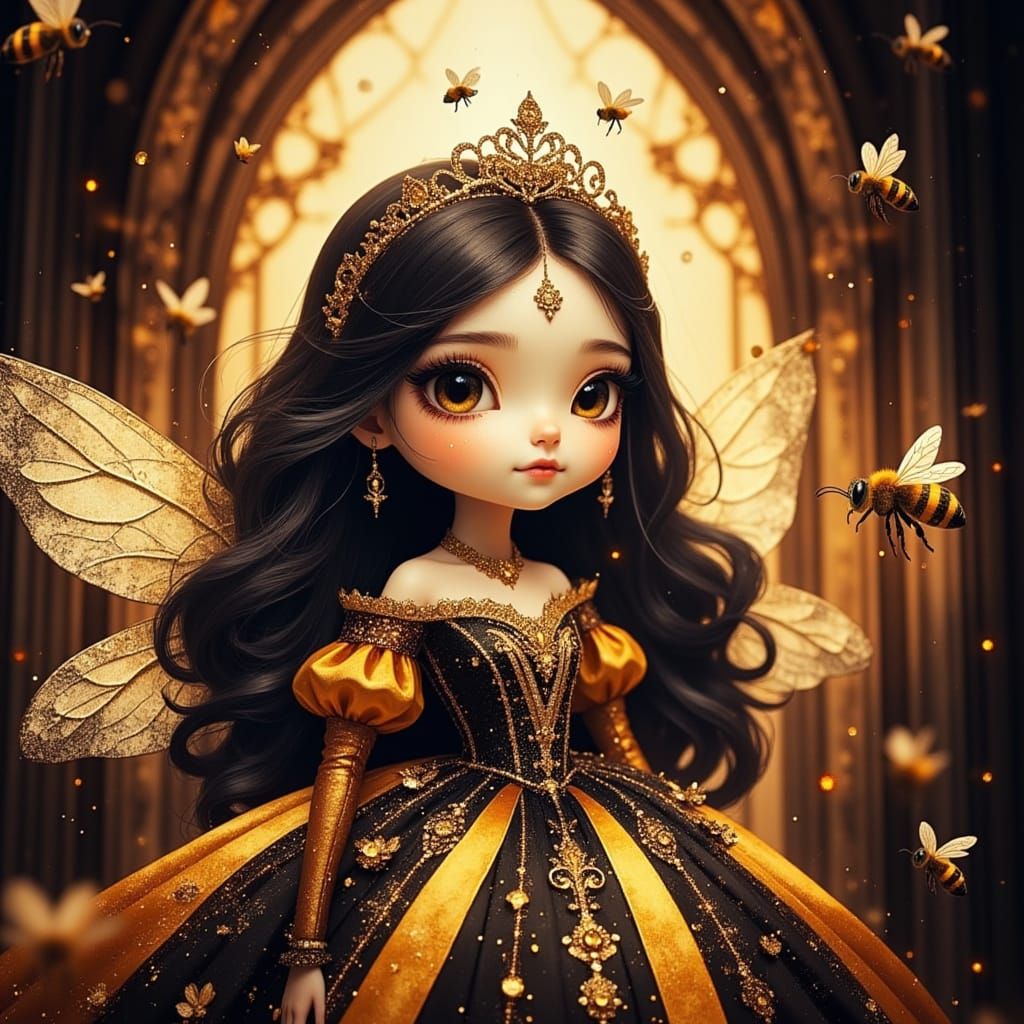 Whimsical CGI Bee Princess in Opulent Hive Palace