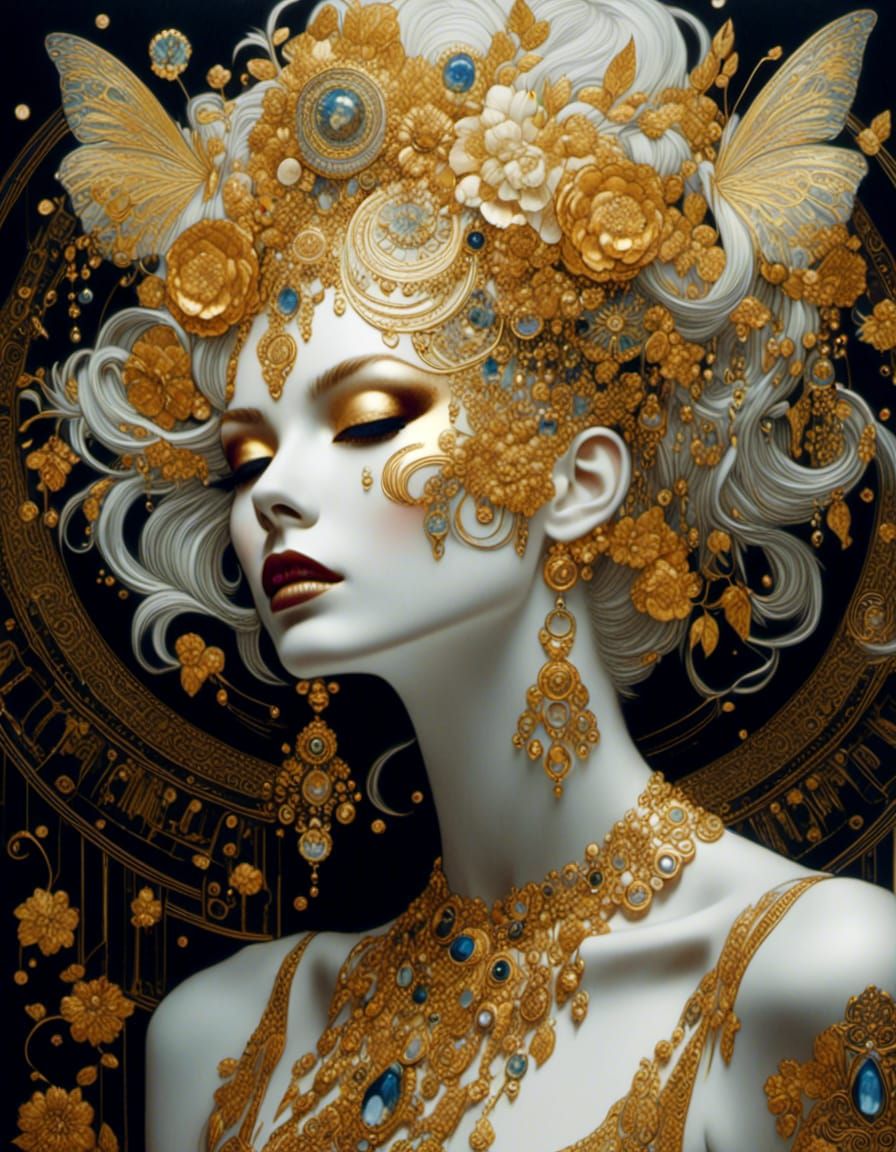 Chic Woman in Decorative Style of Gustav Klimt