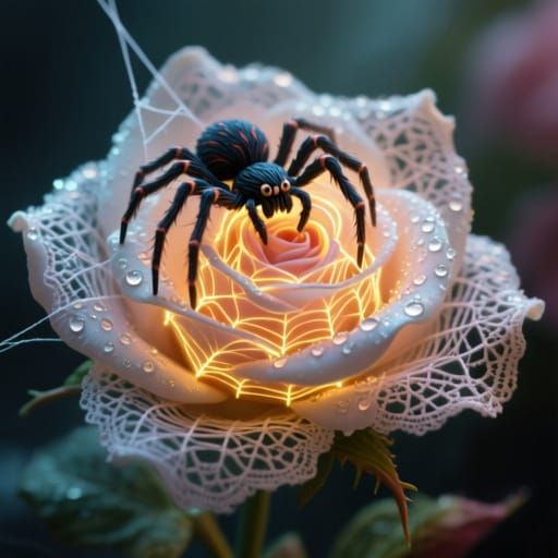 Spider Crafts Glowing Silk Sculpture in Oversized Flower