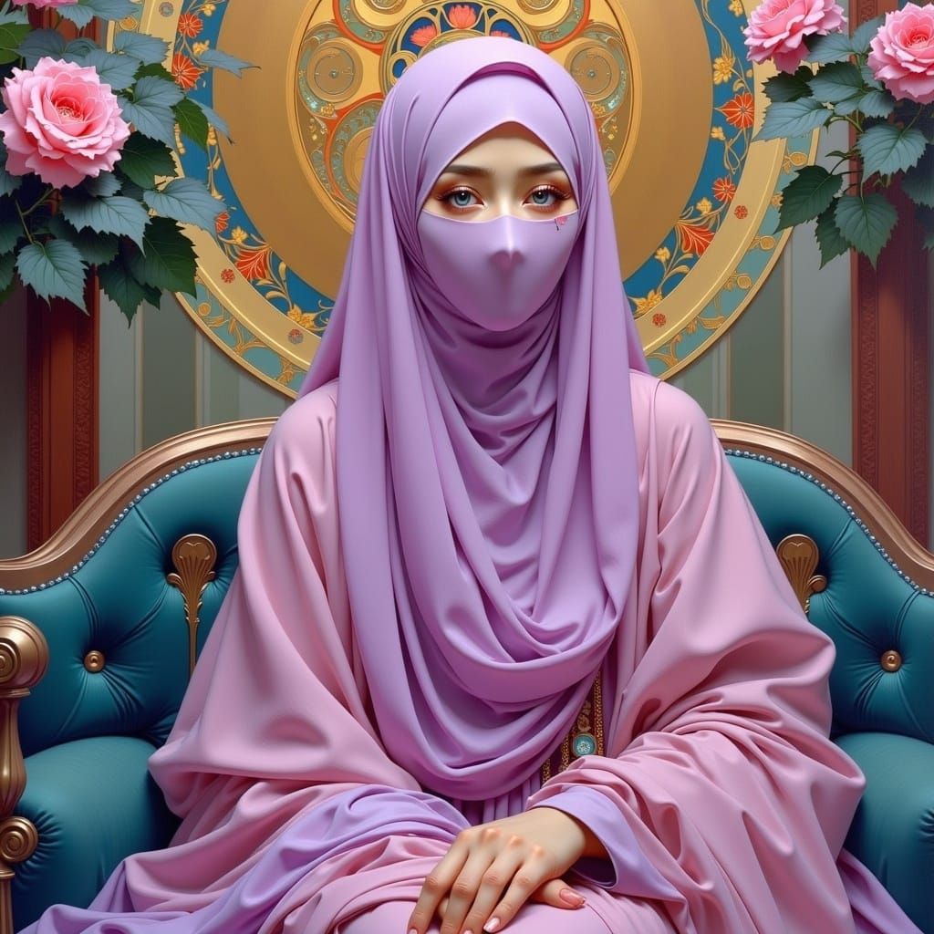 Elegant Niqabi Woman in Art Nouveau Style