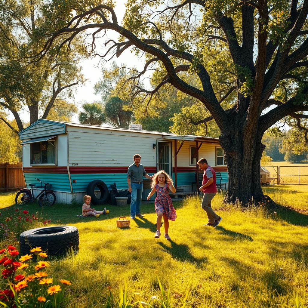 Happy Family in Lush Holler, Hyperrealistic Style