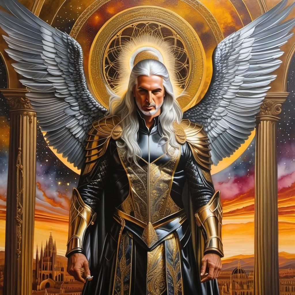 Winged Kabbalistic Emanation in Metallic Alcohol-Ink Style