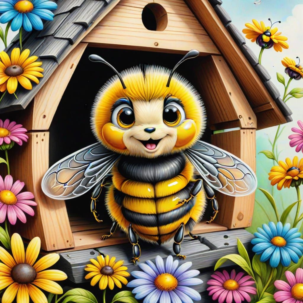 Whimsical Charcoal Bee Delight