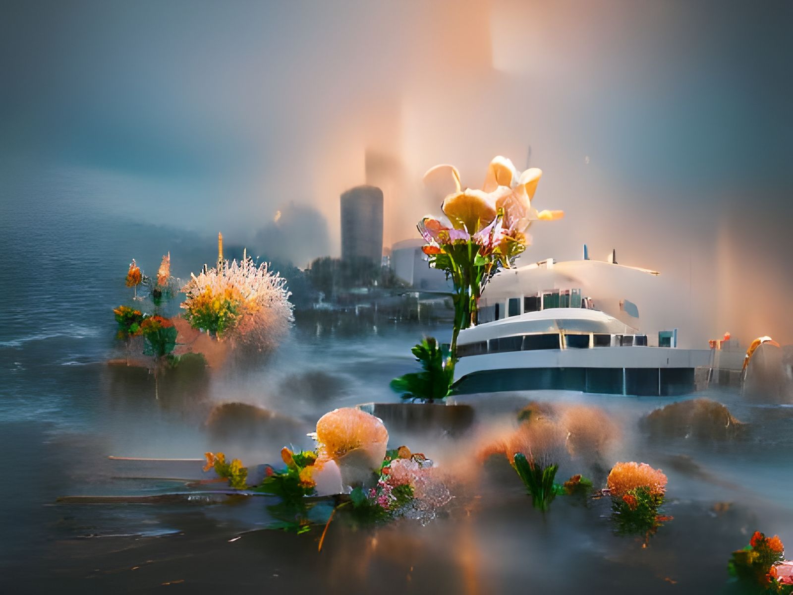 Seattle Ferry Boat in Thunderstorm: Vintage Rendering