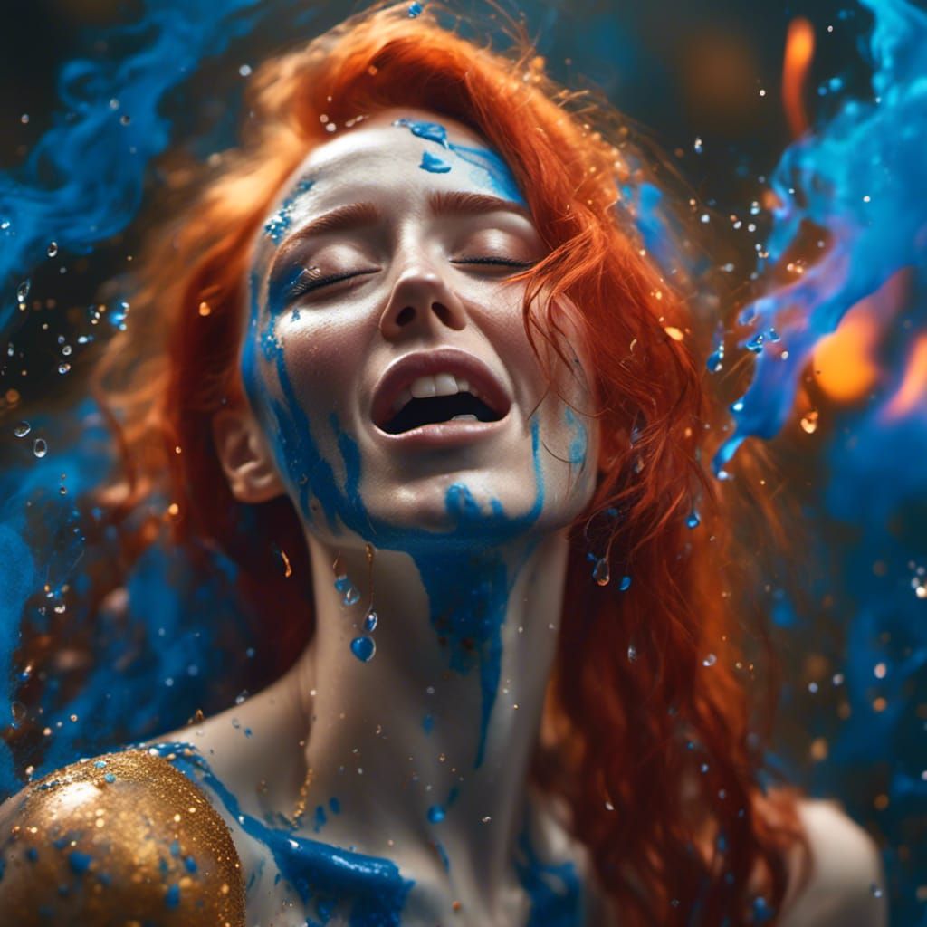 Crying Woman with Colorful Makeup and Golden Hair