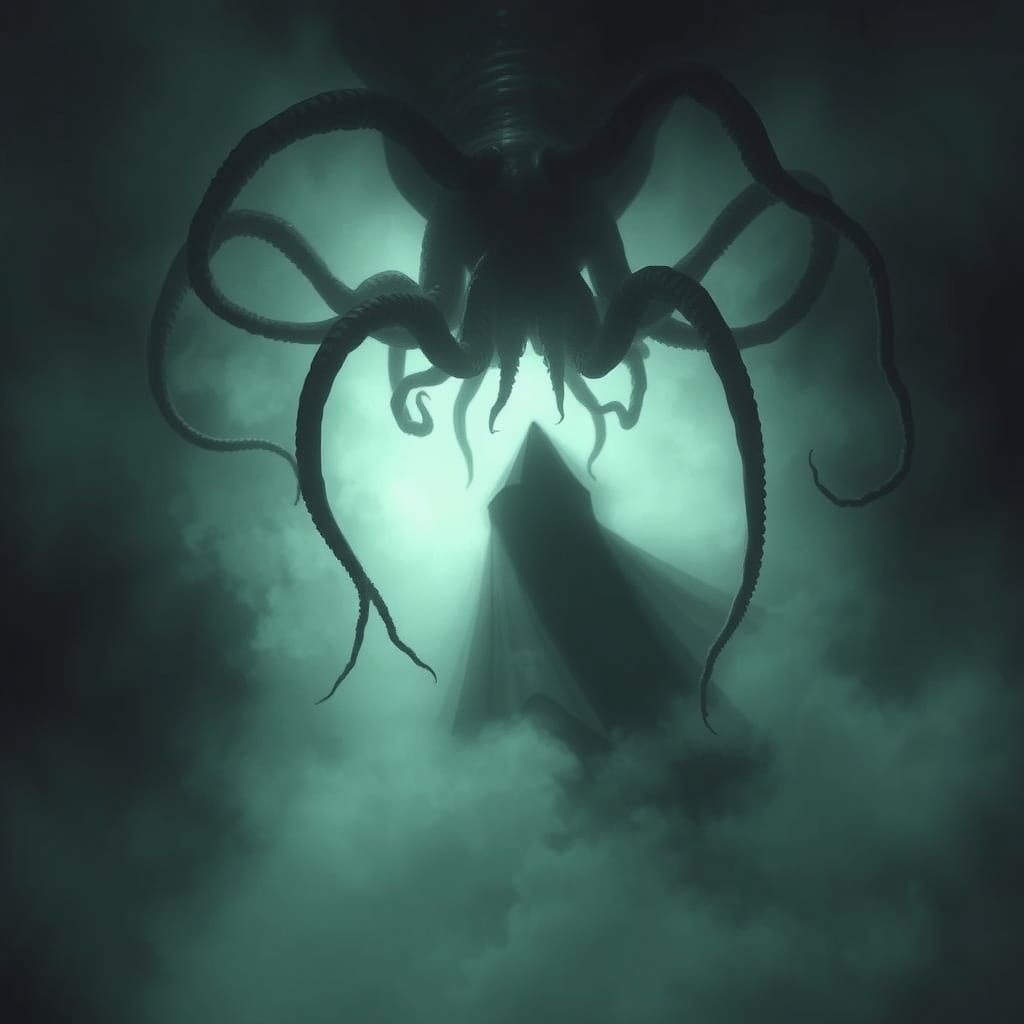 Lovecraftian Figure in Fog with Tentacles