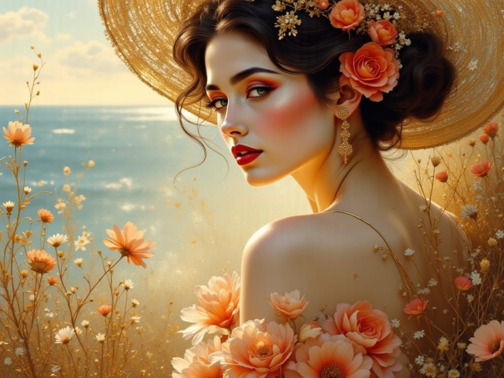 Woman Writing Letter in Fantasy Realism Style