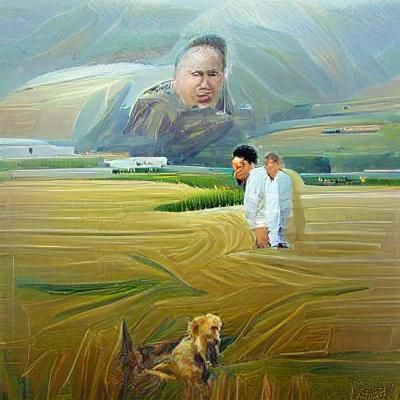 Kim Jong Un in Wheat Field, Oil Painting