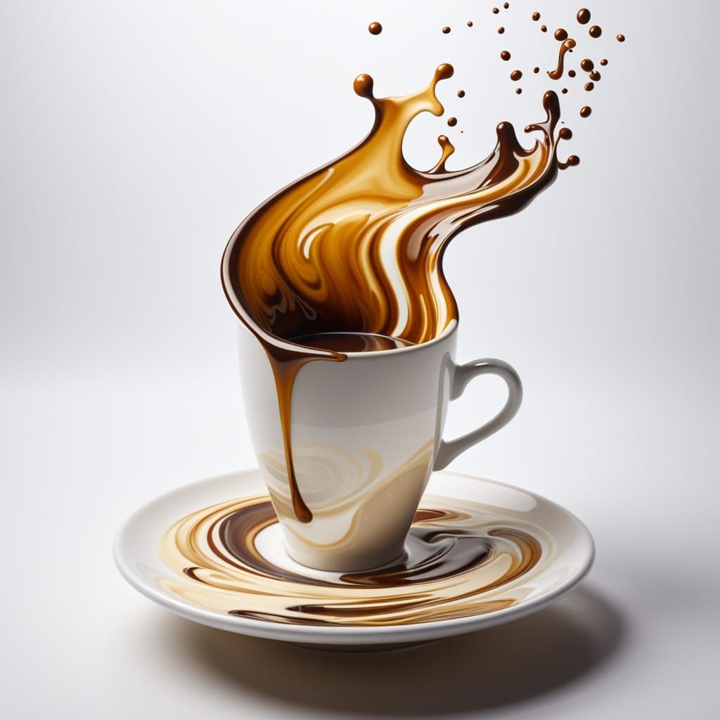 Surreal Coffee Cup Artfully Suspended