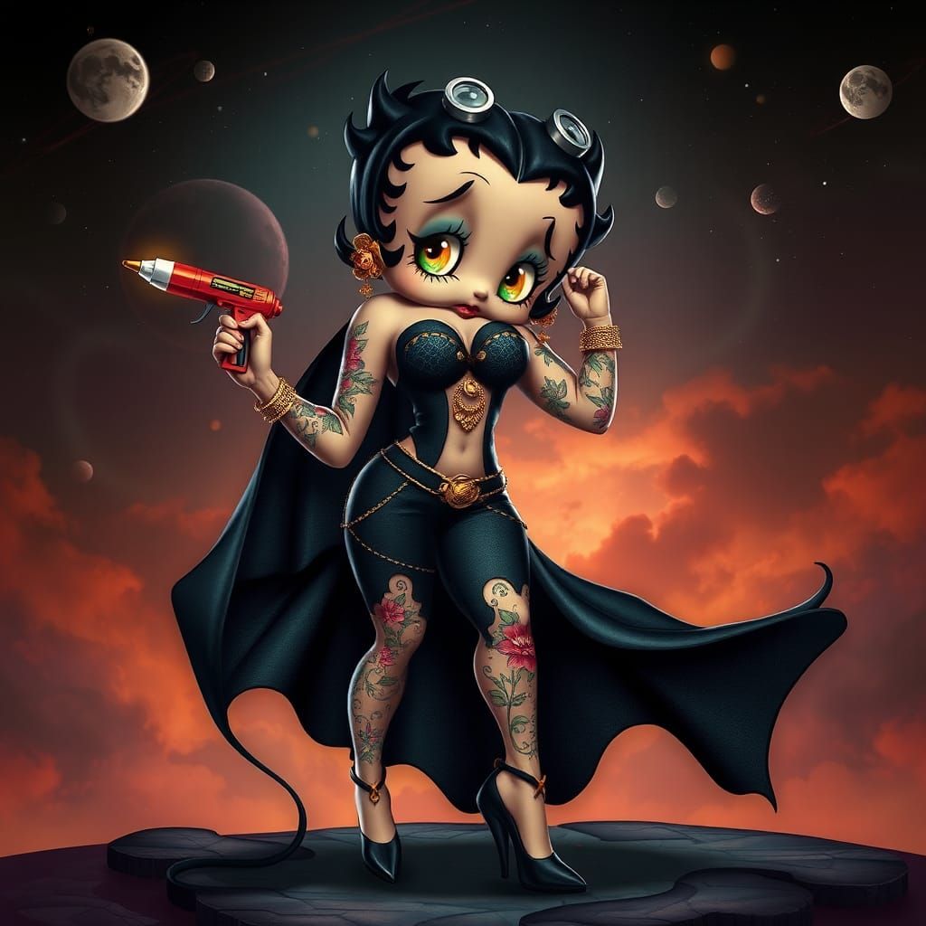 Muscular Betty Boop Engineer with Hot Glue Gun