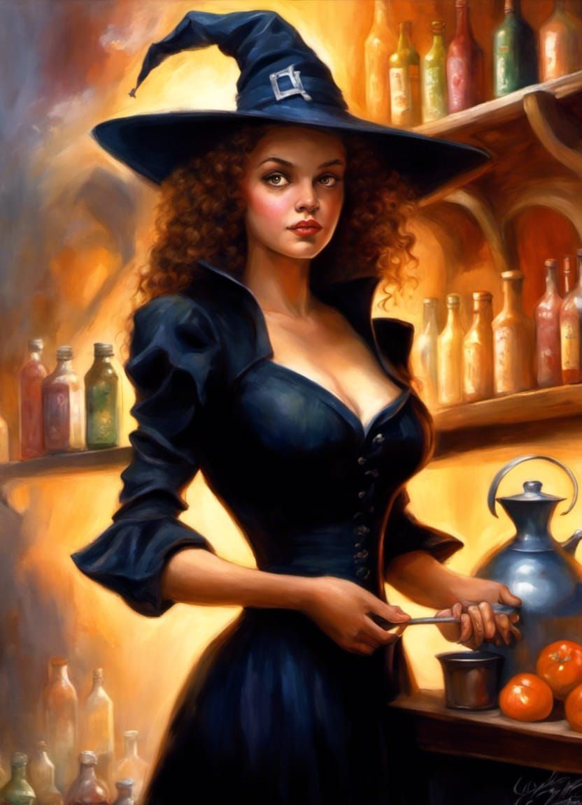 Modern Witch Shopping at Black Market, Pin-Up Style