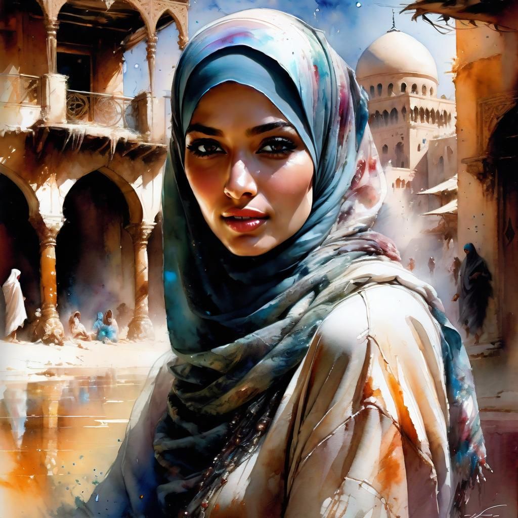Beautiful Woman in Hijab at Turkish Oasis