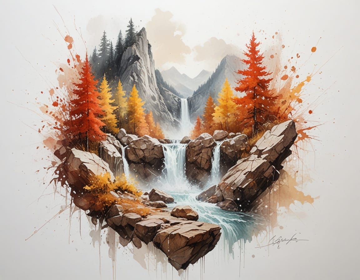 Majestic Autumn Waterfall in Warm Hues