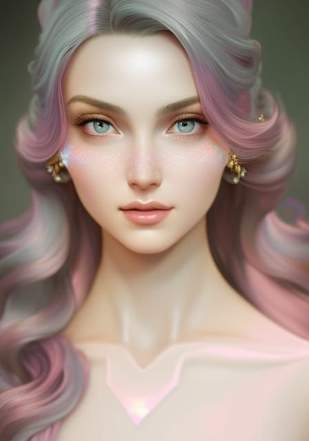 Pink Opal Princess Portrait in Art Nouveau Style
