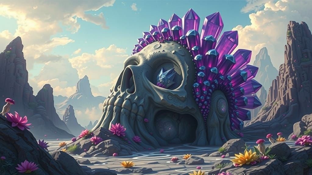 Colossal Slumbering Titan with Amethyst Clusters