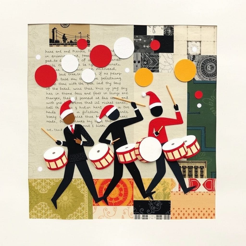 Festive Drummers Unite in Textured Constructivist Harmony