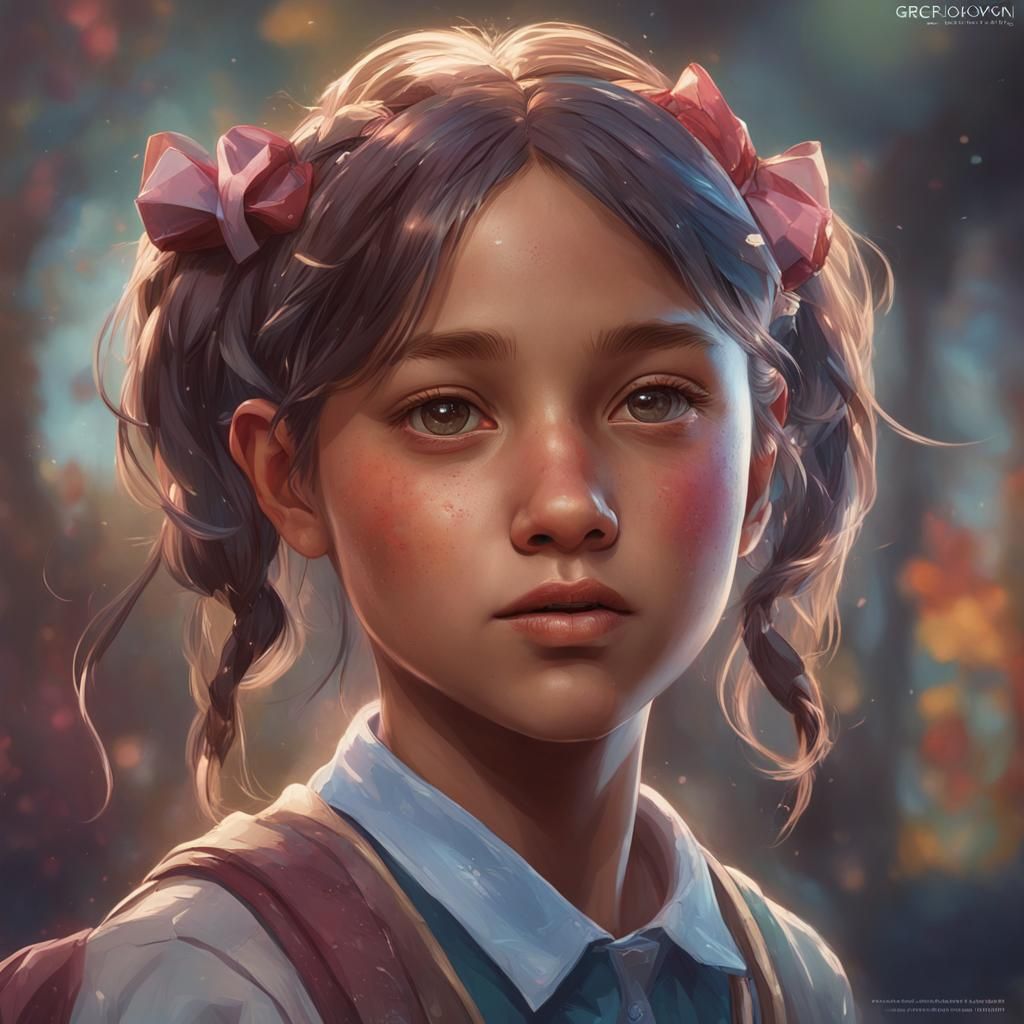 Detailed Schoolgirl Portrait in Digital Art Style