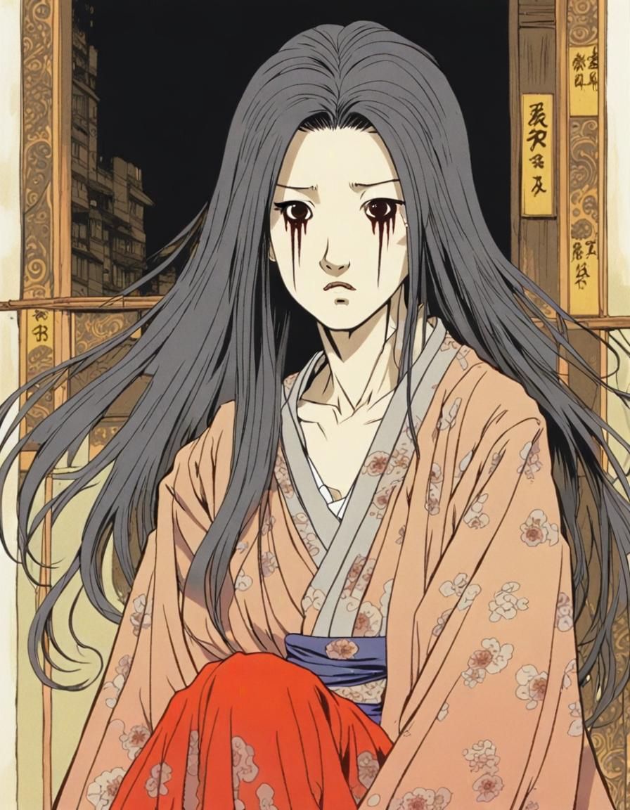 Vengeful Ghost Haunting Graveyard, Horror Manga Style