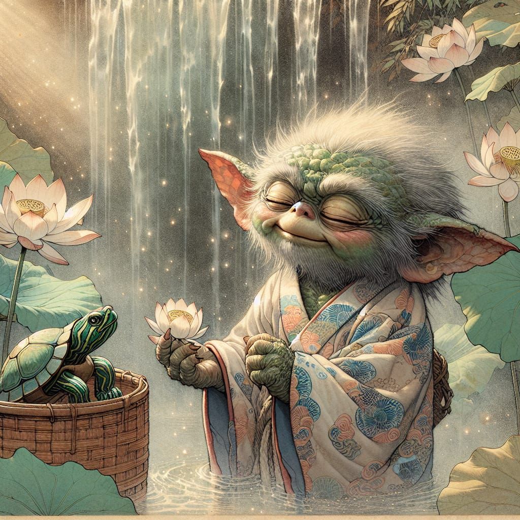 Gremlin and Turtle in Ukiyo-e Style