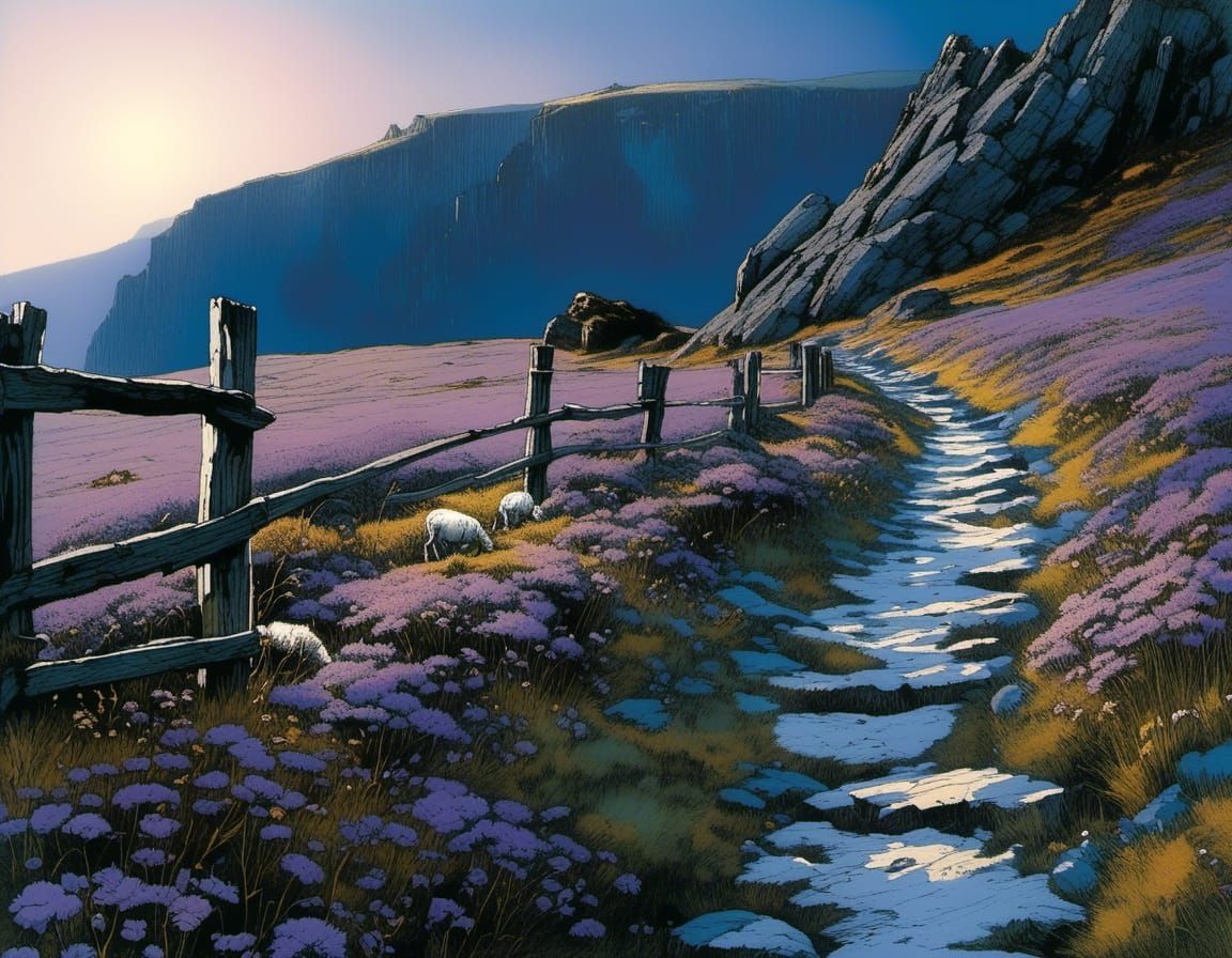 Blooming Hochrhön Meadows: Chromolithography Landscape