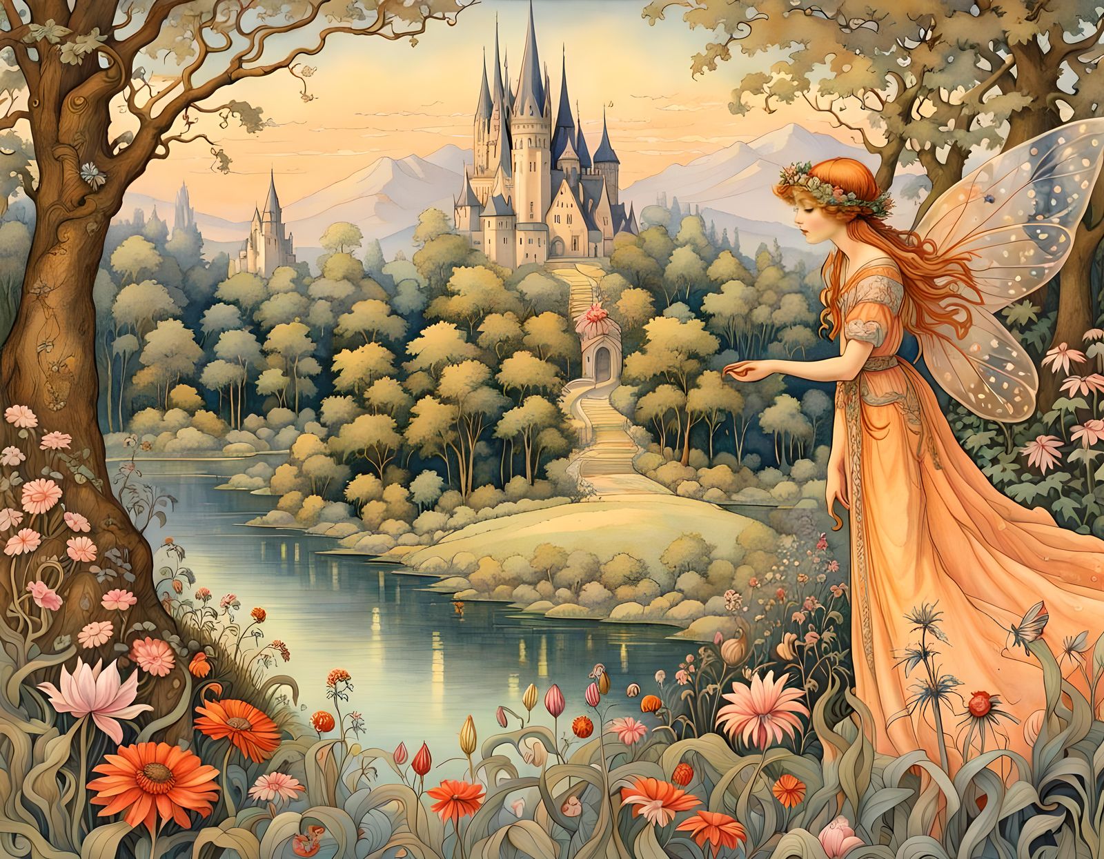Magical Elf's Fairy Park: Art Nouveau Illustration