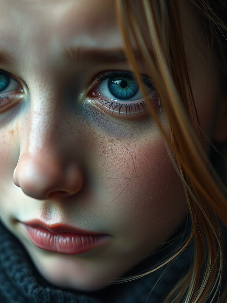 Expressive Blue Eyes Reflecting Deep Sadness