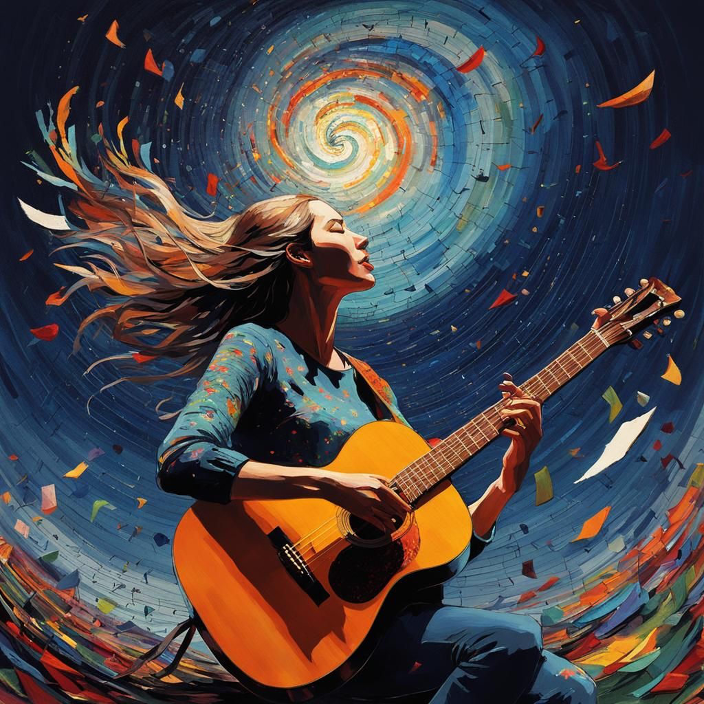 Girl Playing Guitar in Quentin Blake Style