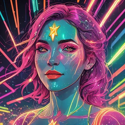 Neon-Lit Digital Portrait of a Red-Headed Woman