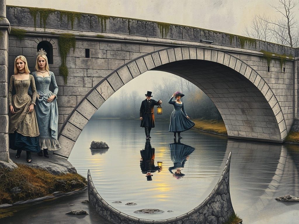 Surreal Weathered Bridge in Twilight Hues