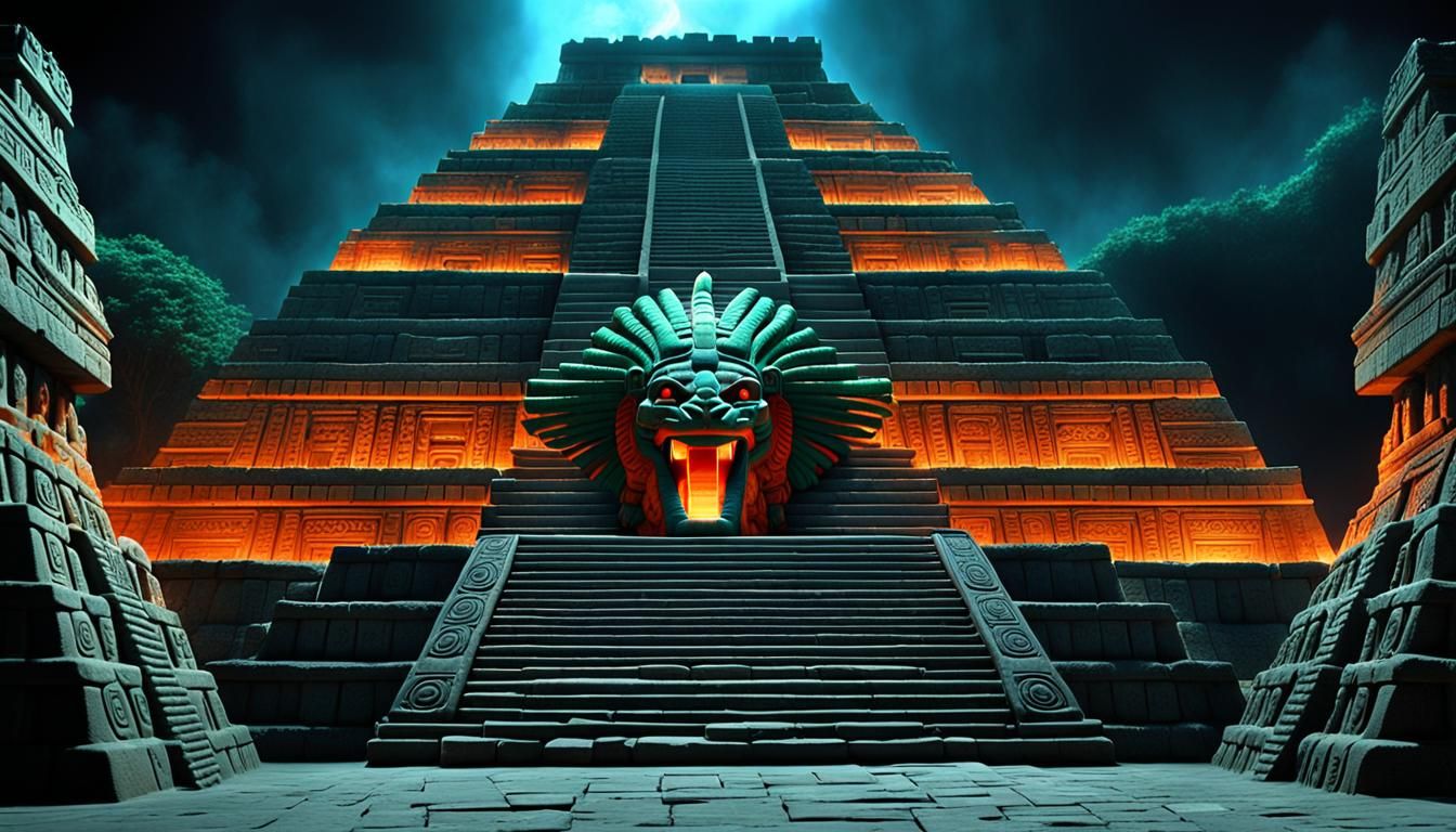 Quetzalcoatl Emerges from Mayan Pyramid in 3D
