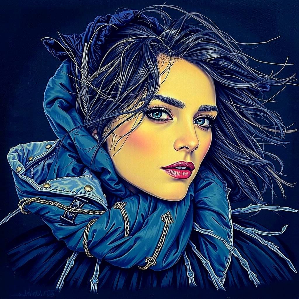 Glamorous Woman on Windswept Moor at Twilight Oil Painting