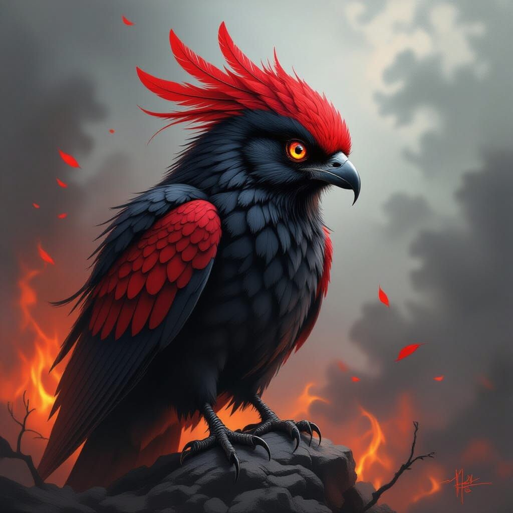 Fiery Bird of Prey in Dark Fantasy Style