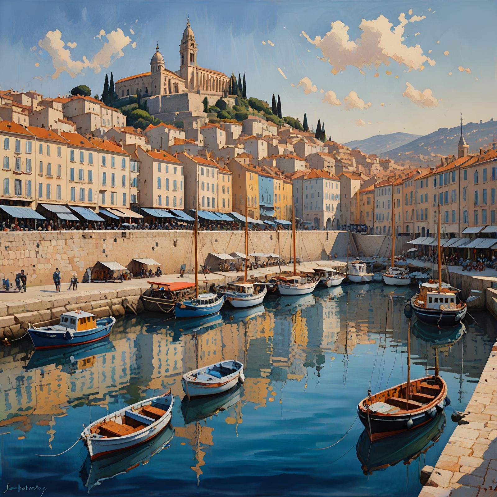 Watercolor Masterpiece of Marseille's Old Port
