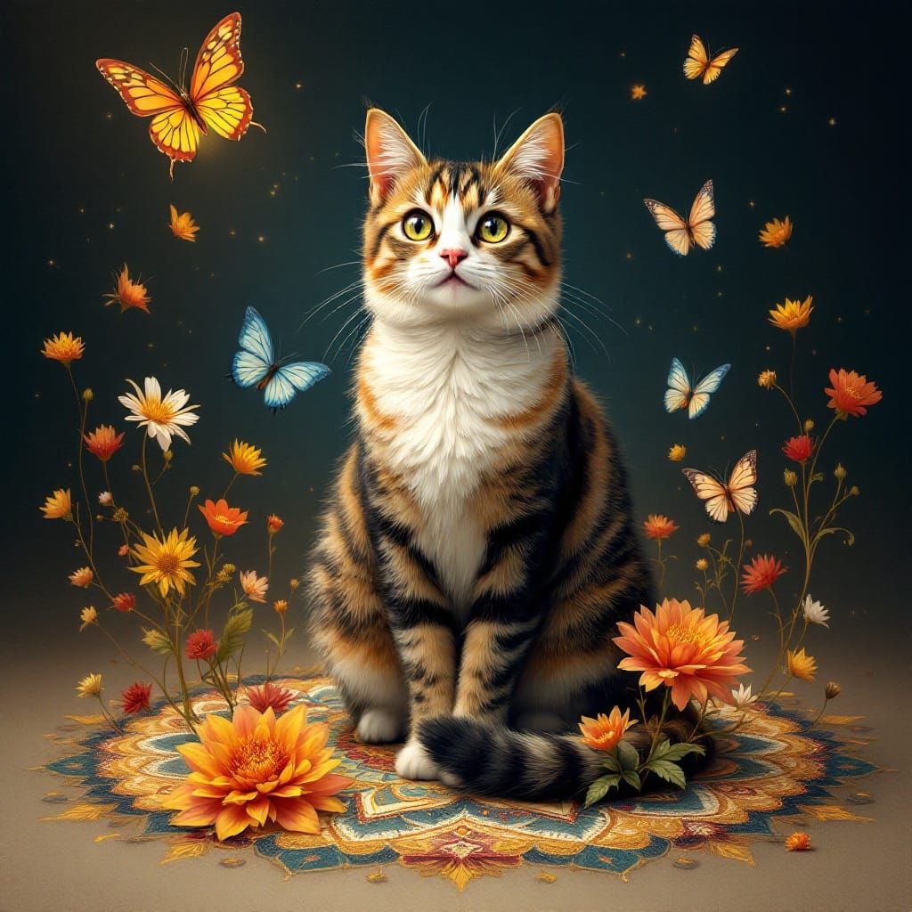 Elegant Cat Amidst Vibrant Rangoli