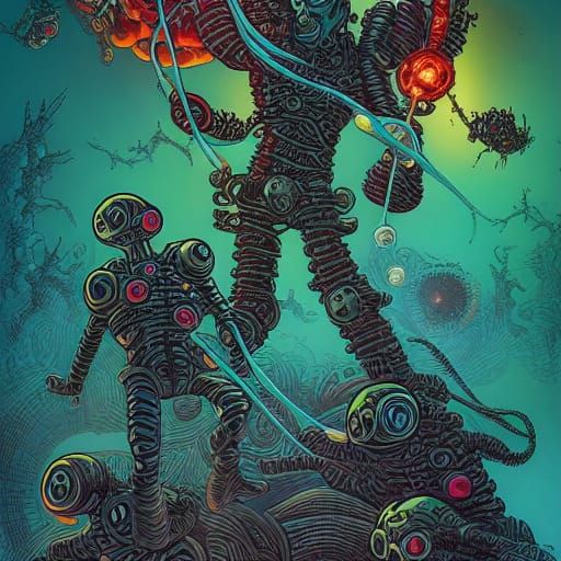 (πΌπΉπΎπ€π πΈπ₯π) Eldritch Atomic Voodoo Dolls, Gamma Ray Gear, Mark Brooks and Dan Mumford, comic book art, perfect, s...