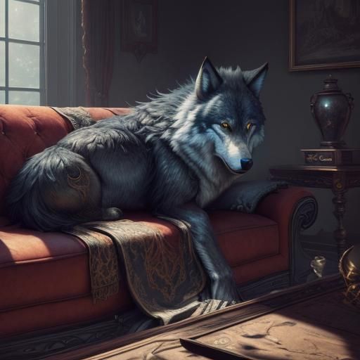 Wolf Lounging: Detailed Matte Painting in 8k