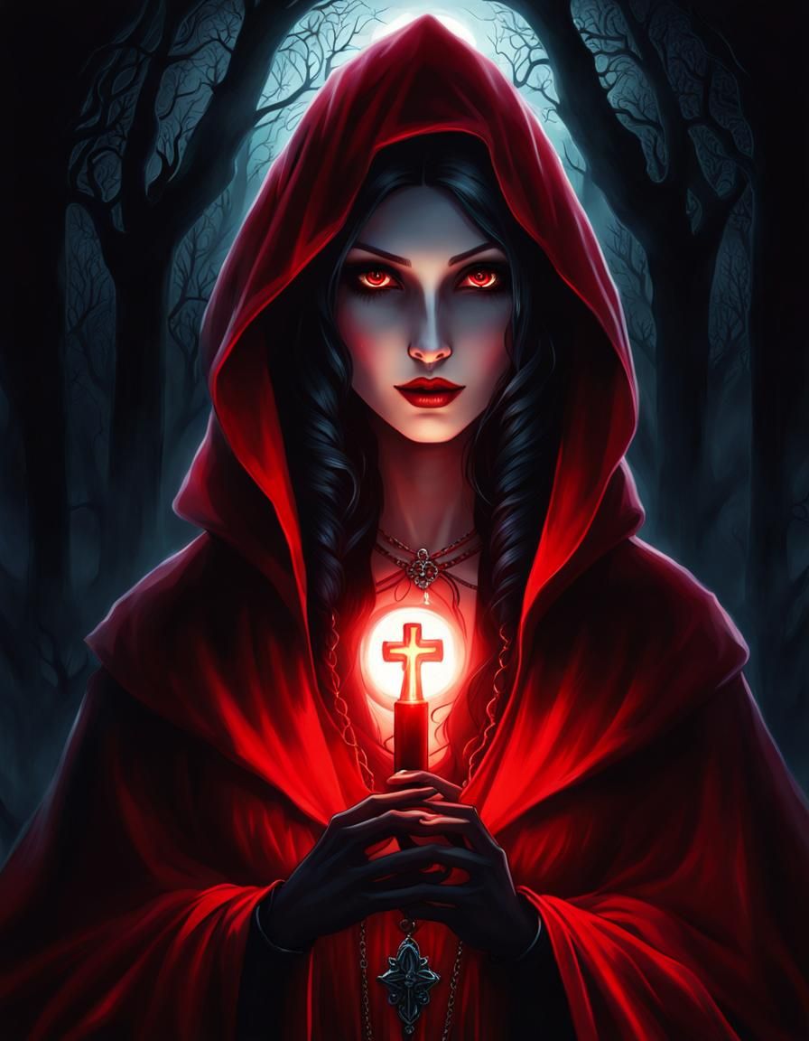 Gothic Red Riding Hood Cross in Anime Style