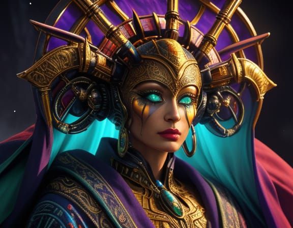 Surreal Alien in Ornate Robe with Glowing Runes