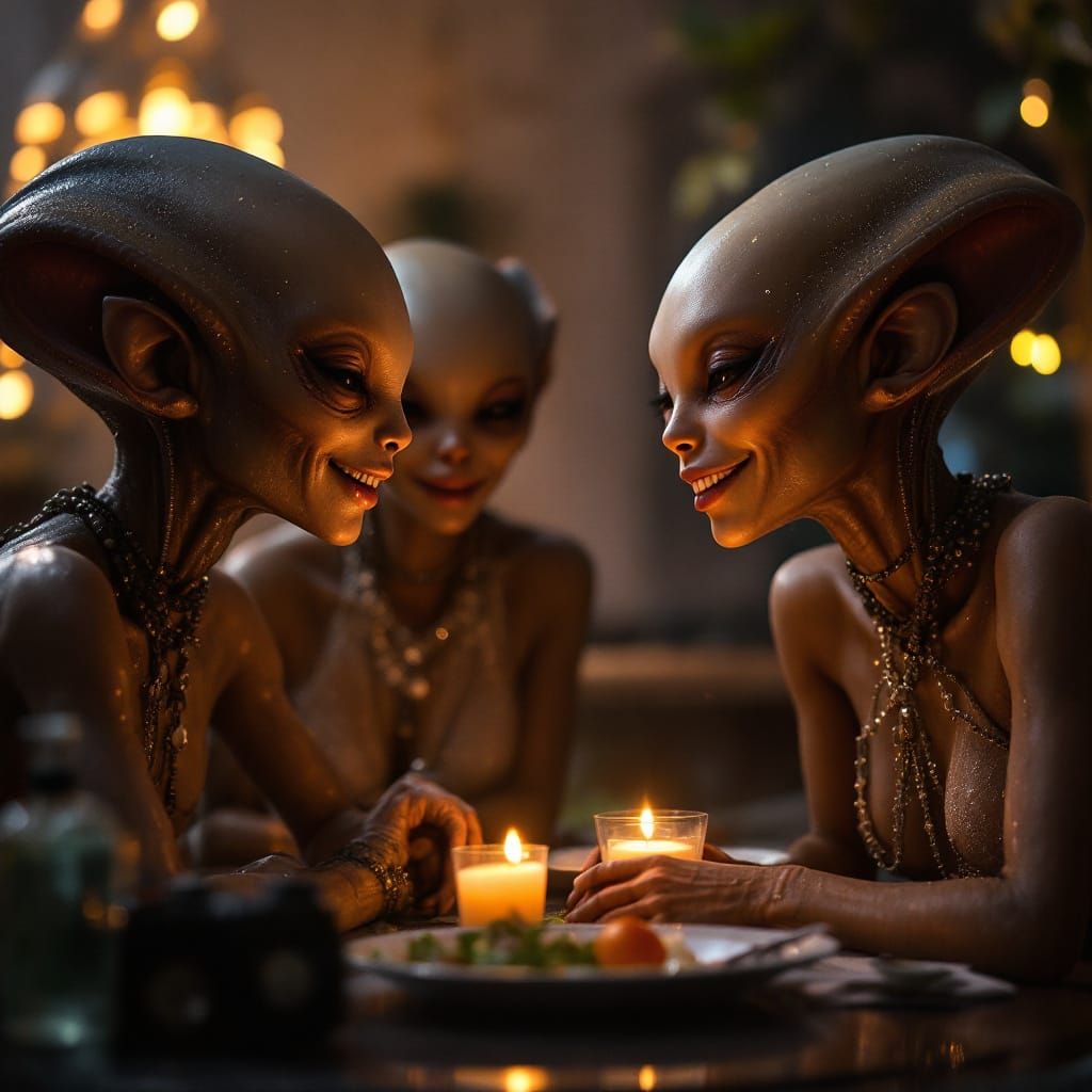 Hyperrealistic Party: Aliens, Humans, and Pets