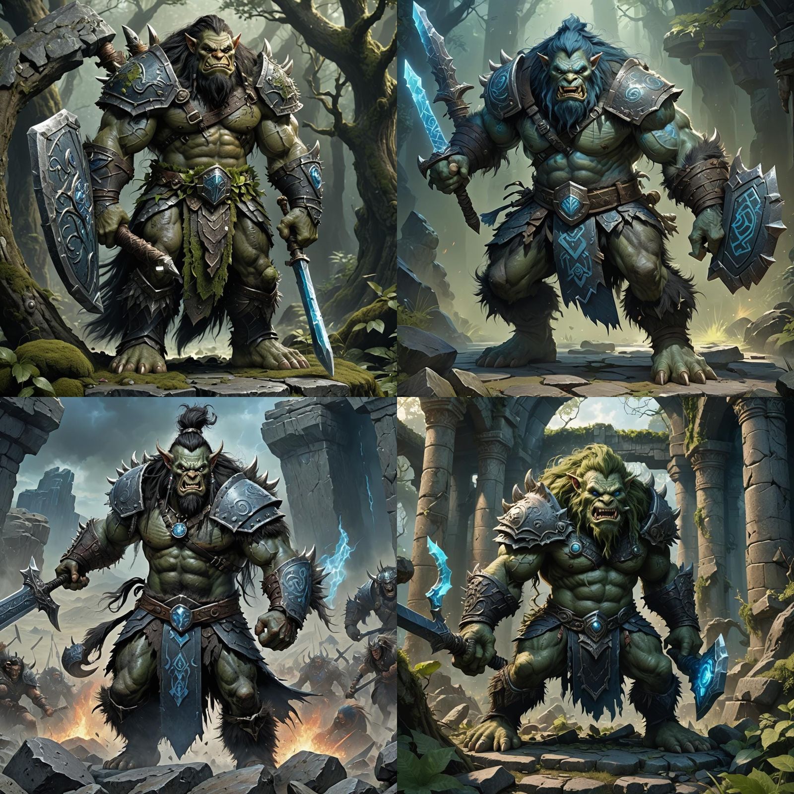 Troll Barbarian with Giant Sword in Anime Style